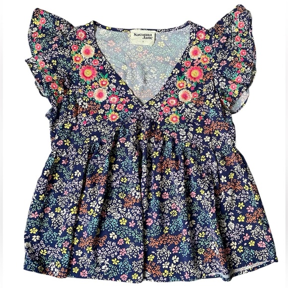 Savanna Jane Women’s Floral Blouse Flutter Sleeve Size S - Picture 2 of 8